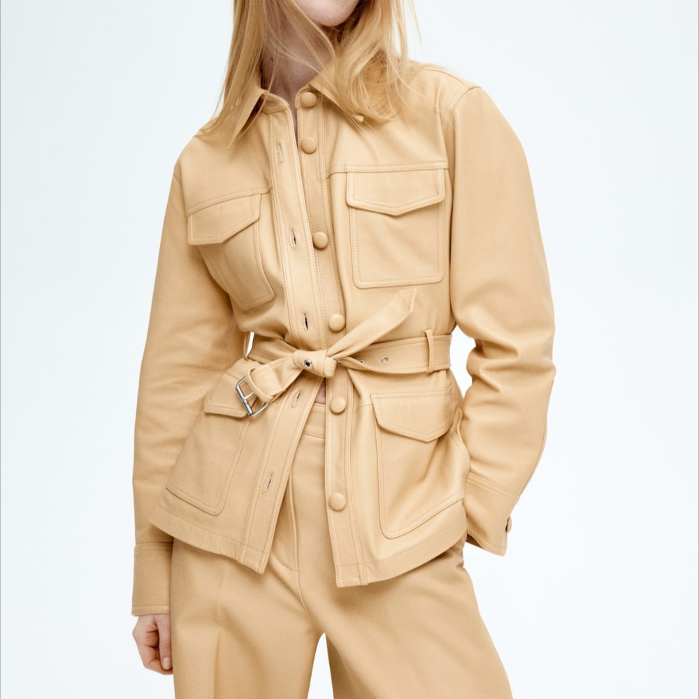 H&M Tan Utility Jacket with Belted Waist